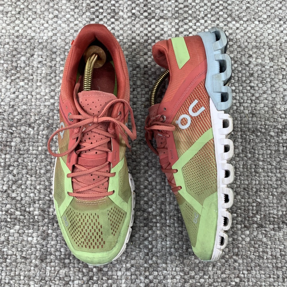 On Cloudflow Running Shoes Womens 9.5 Orange Green Mesh CloudTec FVN XI